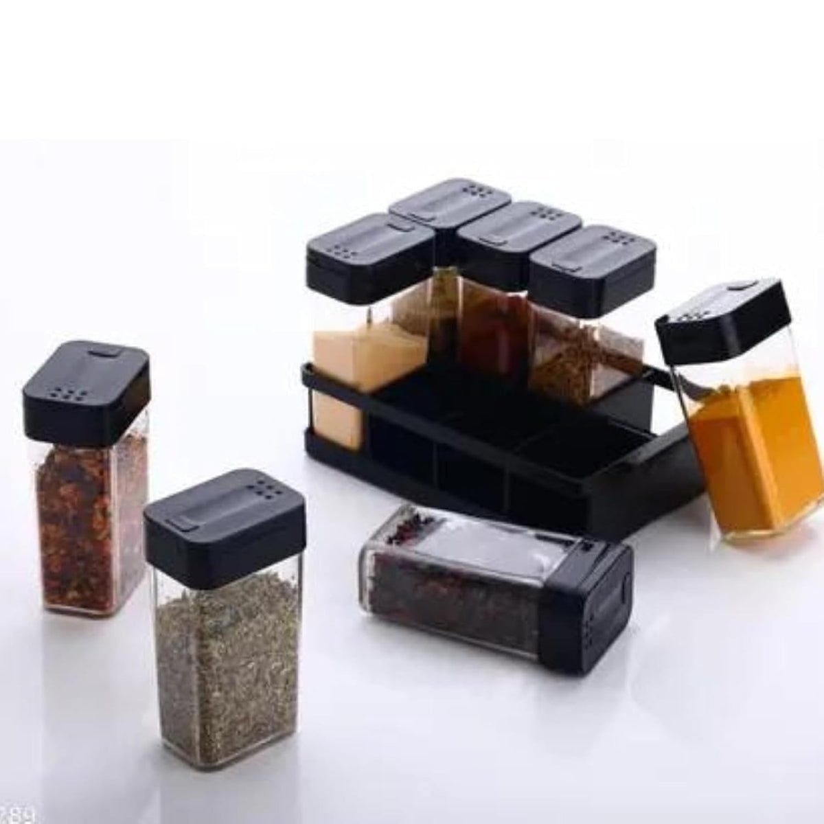 Spice Jar Set with Rack and Sliding Lid Shaker Top