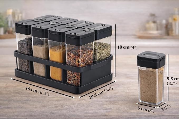 Spice Jar Set with Rack and Sliding Lid Shaker Top