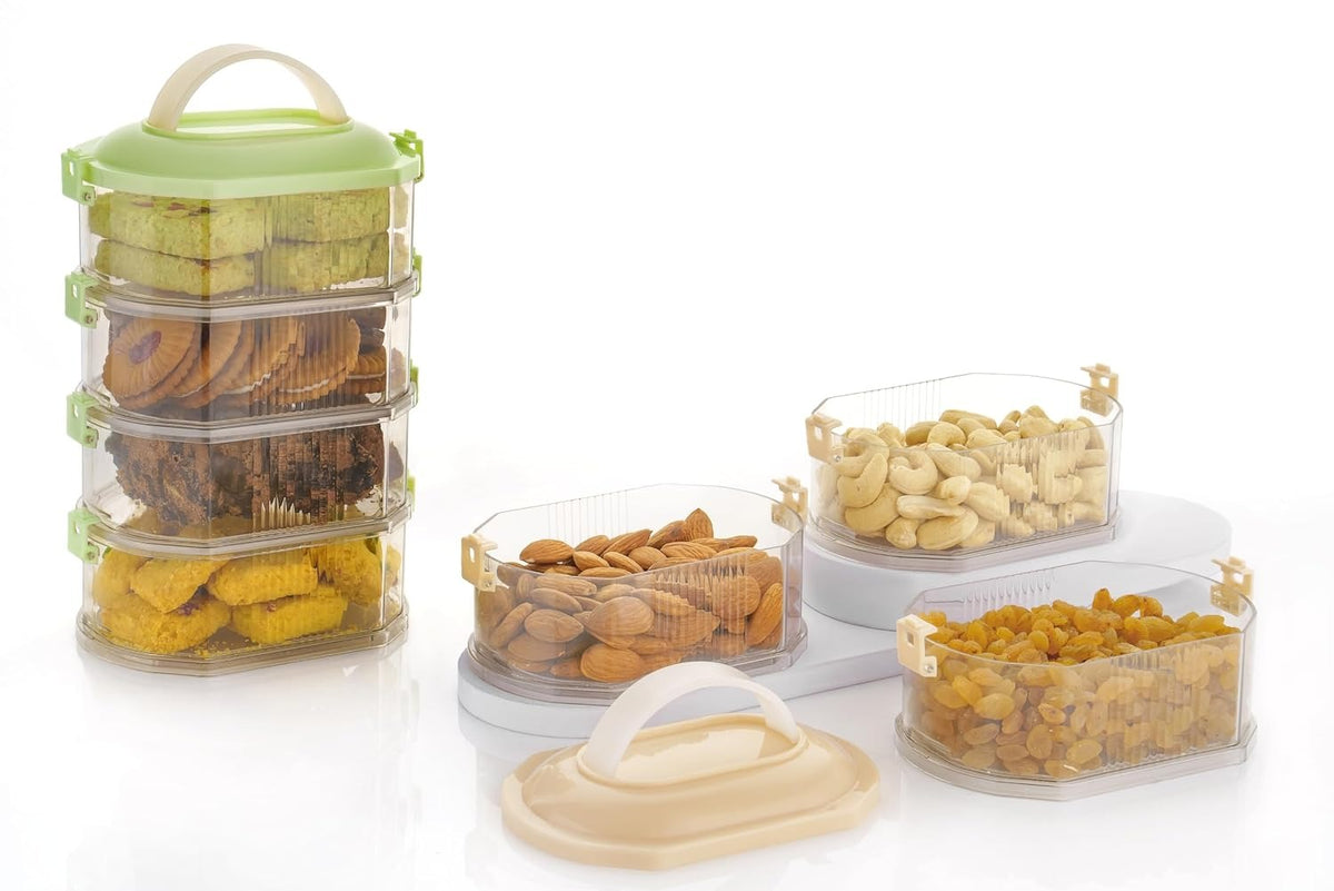 4Layer Transparent Air Tight Sealed Spice Storage Box (assorted colors)