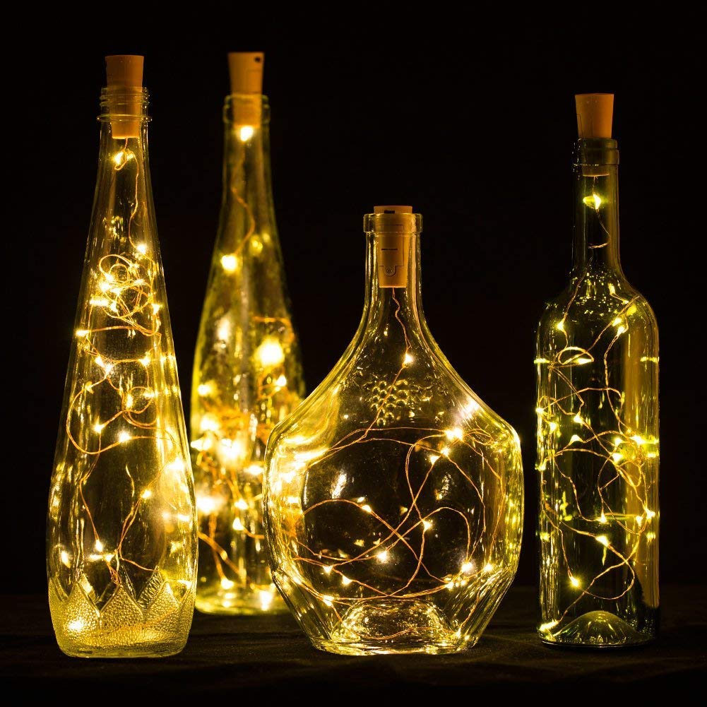 Battery Powered Wine Bottle Cork Copper Fairy String Lights, 20 LED, Pack of 2