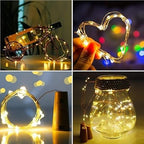 Battery Powered Wine Bottle Cork Copper Fairy String Lights, 20 LED, Pack of 2