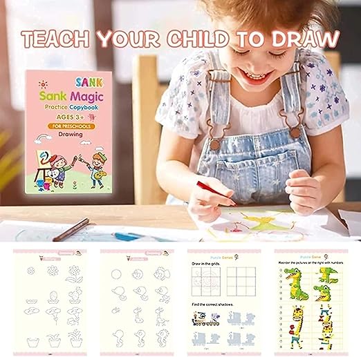 Magic Book for Kids, Sank Magic Practice Copybook(4 Book+10 Refill+1 Pen+1 Grip) - CL-RI-1345